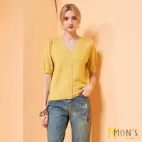 在飛比找momo購物網優惠-【MON’S】歐根紗V領緹花針織上衣(2色任選)