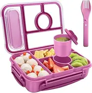 [Amathley] Bento Lunch Box Kids,Leakproof Lunch Containers for Adults/Kids/Toddler,5 Compartments Bento Box with Sauce Vontainers,Microwave & Dishwasher & Freezer Safe,BPA-Free (Purple)