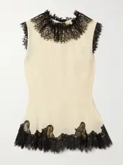 [Ulla Johnson] Ulla Johnson - Bette Lace-trimmed Paneled Silk Crepe De Chine Top - Cream - US0 US 0 Cream