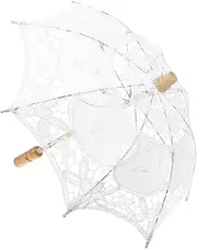 [WESIEVYA] 1pc Cotton Lace Umbrella Retro Parasol Wedding Lace Umbrella Embroidery Umbrella Wedding Lace Parasol Umbrella Performance Umbrella Bridesmaid Costume Wooden White