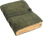 Vintage Leather Journal for women and men 8 x 6 inch Antique Handmade Deckle Edge Vintage Paper Leather Sketchbook - Book of Shadows Journal (Green)