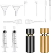 2Pcs 50ml Glass Spray Bottle for Perfume,Refillable Travel Perfume Atomizer Bottles, Portable Cologne Atomizer Empty Bottle with Perfume Refill Pump Tools (Black+Gold)
