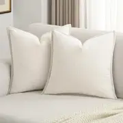 Cream White Chenille Throw Pillow Covers 18x18 Inch Set of 2,Soft Velvet