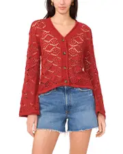 Vince Camuto Pointelle V Neck Long Sleeve Cardigan