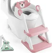 Potty Training Seat with Step Stool Ladder,Befol Potty Training Toilet for Kids Boys Girls,Toddlers-Comfortable Safe Potty Seat with Anti-Slip Pads Ladder (Pink)