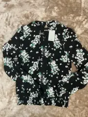 Oasis Floral Blouse Top Women’s 8 Long Sleeve Black Smart Casual Top