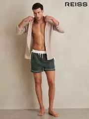 Reiss Dark Green/White Cano Colour-Block Piped-Trim Swim Shorts (AY3764) | $135
