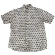 Columbia Sportswear Swordfish Print Short Sleeve Button Down Shirt XL White Gray