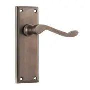 Tradco Camden Door Lever Handle on Rectangular Backplate Antique Brass