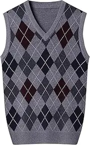 [JEShifangjiusu] Men's Rhombus Vest Sweater Wool Blend V-Neck Sleeveless Pullover Shirt Business Sleeveless Tank Top