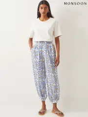 Monsoon Blue Cece Woodblock Print Harem Trousers (F74610) | $113