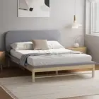 Oikiture Wooden Bed Frame with Padded Fabric Edges Pine Headboard Base Double