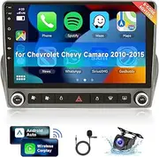[8 CORE 6G+128G] Car Radio for Chevrolet Chevy Camaro 2010-2015 with Wireless Carplay/Android Auto, 9 Inch Android 13 IPS Touch Screen Car Stereo, Bluetooth, GPS Navi, WiFi, SWC, Backup Camera