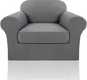 [H.VERSAILTEX] 2 Pieces Microfiber Stretch Sofa Slipcover Spandex Soft Fitted Sofa Couch Cover Washable Furniture Protector with Elastic Bottom for Kids, Pets (1 Seater,Grey)