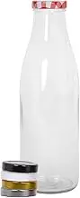 Argon Tableware Glass Milk Bottles with Lids - 1L - Pack of 1 - Metal Lids Empty Clear Reusable BPA Free Water Bottle Orange Juice Container for Fridge Storage, Picnics, Weddings