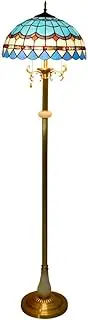 16-Inch Tiffany European Style Blue Mediterranean Lamp Pure Copper Vertical Reading Lamp for Study Living Room Bedroom Room Decoration`