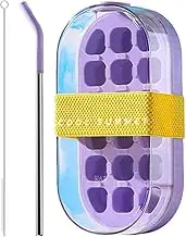 Reusable Ice Cubes Tray with Straw & Strap, 2-in-1 Ice Maker Cup with Lid and Bin, Travel Water Bottle for Kids Boys Girls, Leak-Proof Iced Cube Mold for Coffee, Juice, Cocktails, Beverages, Drinks
