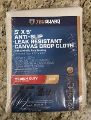 Tru Guard 5x5 anti-slip Canvas Drop cloth Leak Resistant Poly Backing MediumDuty
