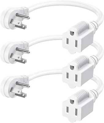 DEWENWILS 1FT Extension Cord Indoor, 14 Gauge Short Flat Plug White