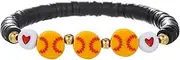 [WCRAZYE] Sports Bracelets Charm Football Baseball Basketball Volleyball Soccer Softball Stackable Clay Beaded Bracelets for Sport Team Lovers Players Gifts