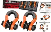 Upgraded Snatch Block, 3/4" D Ring Shackle (2 Pack) 22,000lb Break Orange