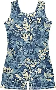 [FRODOTGV] Blue Leaf Gymnastics Leotards for Girls Soft Activewear 1 Piecing Outfit for Training, Yoga, Tumbling