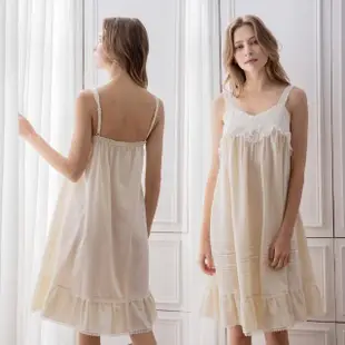 【La Felino 羅絲美】夢幻宮廷100%純棉細肩帶蕾絲洋裝睡衣(R2312)
