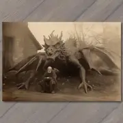 8.5x11" Mysterious Fire Breathing Dragon Man Eerie Woods Creepy Unusual