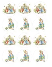 set of 12 Peter Rabbit edible image rounds, pre cut, choose your size, wafer
