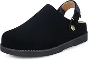 [ZUSERIS] Clogs for Women Platform Clogs Slippers Classic Suede Leather Mules with Arch Support Comfortable Slip-on Sandals Shoes for Indoor Outdoor