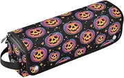[sanluoli] 2-in-1 Curling Iron Travel Case and Heat Resistant Mat with Zipper Carrying Case Flat Curling Iron Waterproof Organizer Seamless Pattern Cool Multicolored Happy Halloween Pumpkins Travel Bag for Women