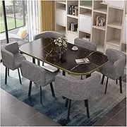 Table and Chairs Set 6, Space Saving Faux Marble Tabletop with 6 Upholstered PU Chairs, for for Home & Café, Living Room, Breakfast Nook, Dinette 02