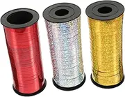 Ipetboom 3 Rolls Metallic Curling Ribbon Shiny Balloon String for Present Wrapping Party Decorations and Crafts Yards Each Silver and Red Holographic Sparkle Finish