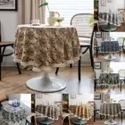 Print Round 90/120/150CM Tablecloth Protector Tassel Dining Table Cloth Cover