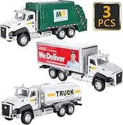 G.C 3 Pack Diecast Transport Vehicles Truck Toys Set Garbage Truck Tanker Truck Delivery Truck 1:50 Scale Pull Back Metal Model Car Toys for Boys