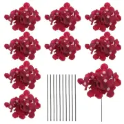10 Sets Artificial Hydrangea Flower Heads with Stems for Bouquet,Wine Red