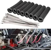 8Pcs Spark Plug Wire Boots Protector Sleeve Heat Shield Cover with 16Pcs Stainless Steel Wire Ties Kit 2500 Degree Spark Plug Wire Heat Insulation Wrap 6 Inch for Car Truck