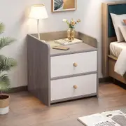 Bedside Table Bedroom Nordic Light Gray & Warm White, 2 Drawers, Modern Minimalist