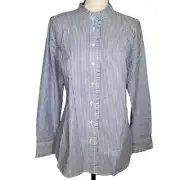 Talbots L/S Blouse NEW Button Up Medium Blue White Stripe Ruffle Top NWT $79