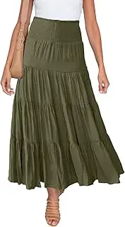 [HAEOF] Women's 2024 Summer Elastic High Waist Boho Maxi Skirt Casual Drawstring A Line Flowy Long Skirts