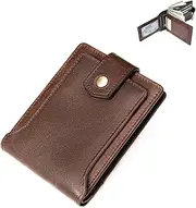 Men's Leather Slim Wallet RFID NFC Protection with Snap 7 Card Holder ID Window Coin Purse Gift Bag Men's Leather Wallet with Snap, Bills and Credit Cards,Brown