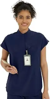 [Kitmaz] Small Medical Scrub Tops for Women - Soft Stretch Mandarin Collar Oversized Fit Scrub Shirts with 3 Pockets Navyblue, Navyblue