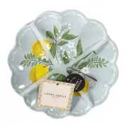 Laura Ashley Melamine Salad Plates 8.5" Scalloped Blue w/Lemons Set of 4 NEW