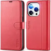 TUCCH Wallet Case for iPhone 15 Pro, [RFID Blocking] [4 Card Slots] TPU Interior Protective Case, Kickstand Magnetic Closure PU Leather Flip Folio Cover Compatible with iPhone 15 Pro 6.1" 2023, Red