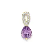 14K Yellow Gold Real Diamond and Amethyst Teardrop Pendant