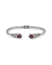 Samuel B. Jewelry 18K & Sterling Silver 2.90 ct. tw. Garnet Hinged Cross Bangle Bracelet