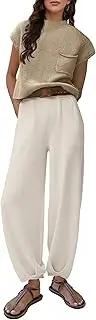 [Ameliever] Women's Two Piece Outfits Knitted Sweater Sets Solid Pullover and High Waist Pants Lounge Sets