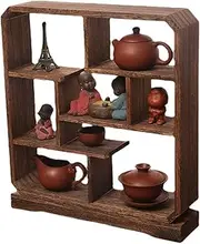 Teapot Display Stand Antique Shelf Small Solid Wood Chinese Style Mini Desktop Ornaments Duobao Pavilion Tea Set Shelf Storage Rack,A