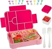 Lylilidy Bento Lunch Box 1330ML, Kids Lunch Box with 6 Compartments Cutlery & Cute Forks, Leak Proof Lunchbox Snack Boxes for Kids Adult Boys & Girls School Kindergarten (Pink)