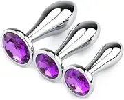 Anal Butt Plug, 3Pcs Set Safety Metal Anal Butt Plug Sex Toys with Crystal Diamond Beginner Anal Toys for Adult Unisex (Purple)